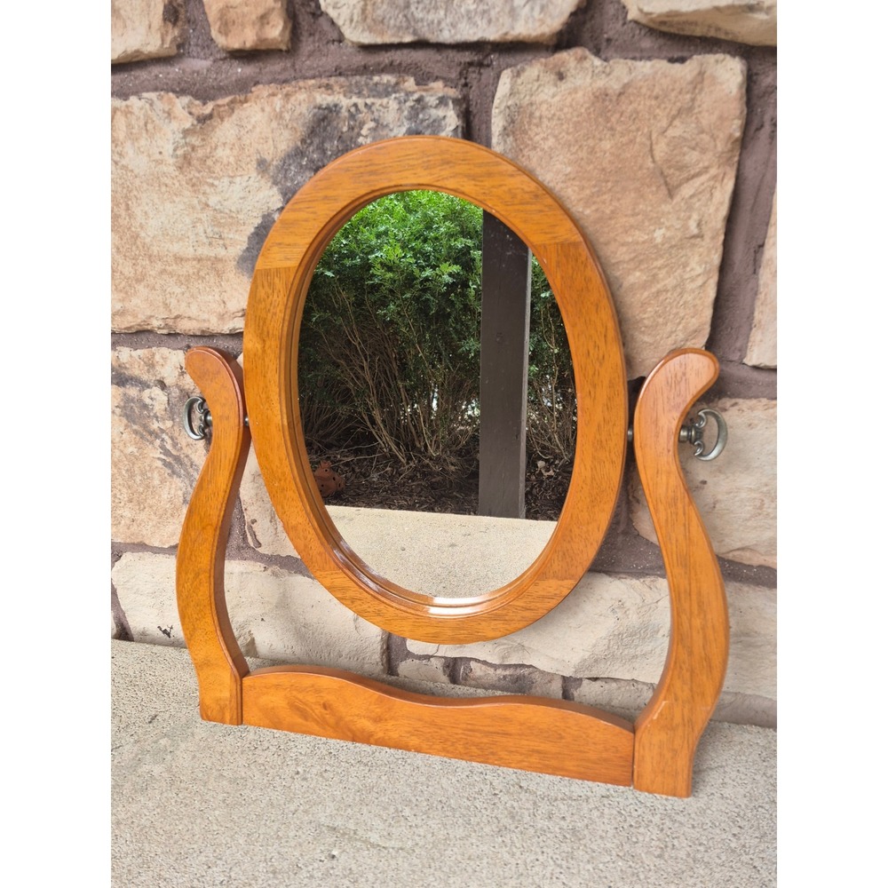 Vintage Oval Wood Vanity Mirror Tilt Adjustable Dresser Farmhouse Decor